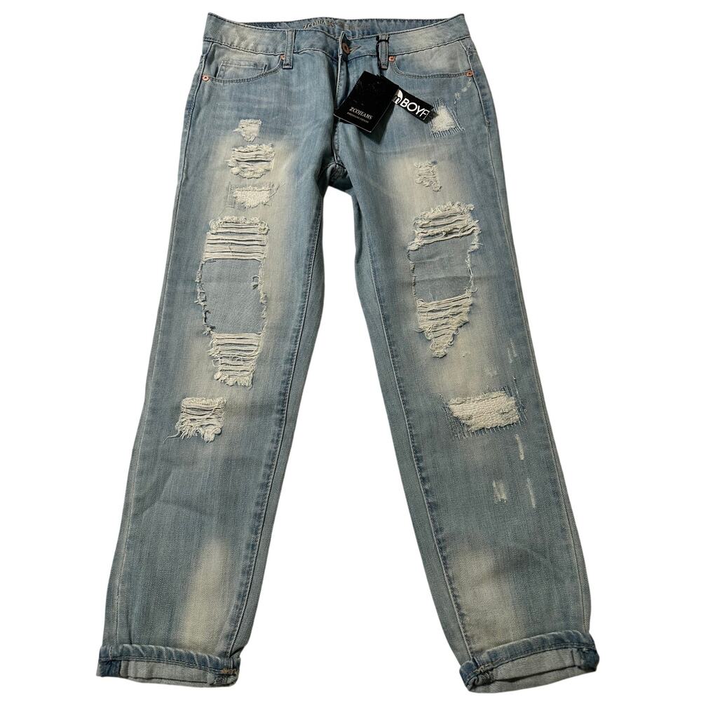 ZCO Jeans Slim Boyfriend Distressed Light Wash Festival Denim New With Tags